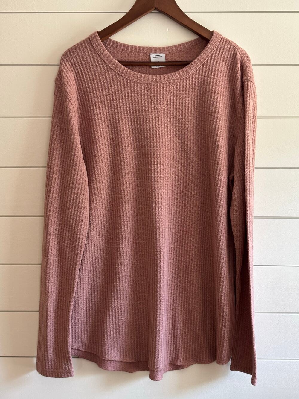 Urban Outfitters Pink Long Sleeve Waffle Knit Shirt | Mens L | Oversized Thermal